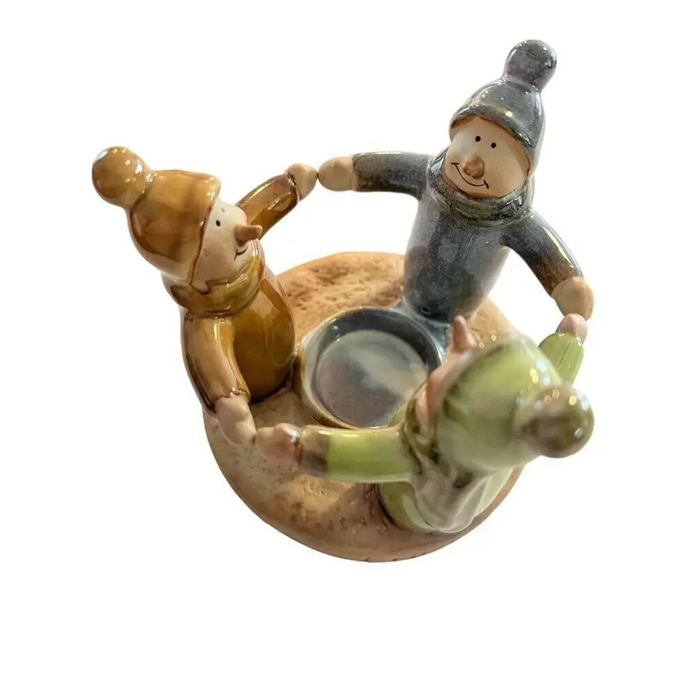 New Potters Garden Tea Light Candle Holder Circle of Snowmen Holiday Decor